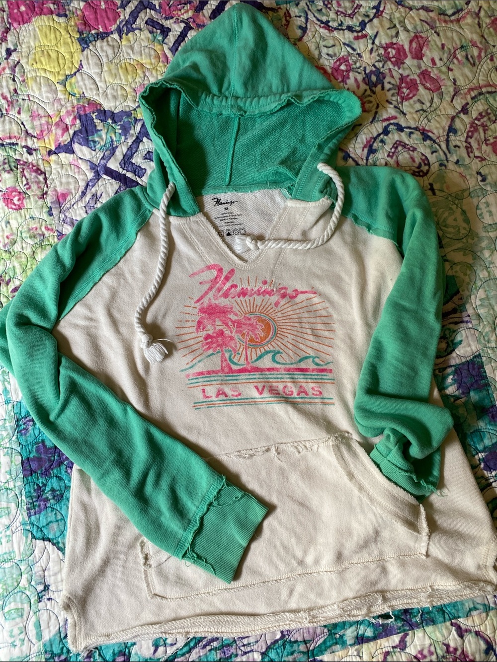 Flamingo Las Vegas Distressed Hoodie - Green/White